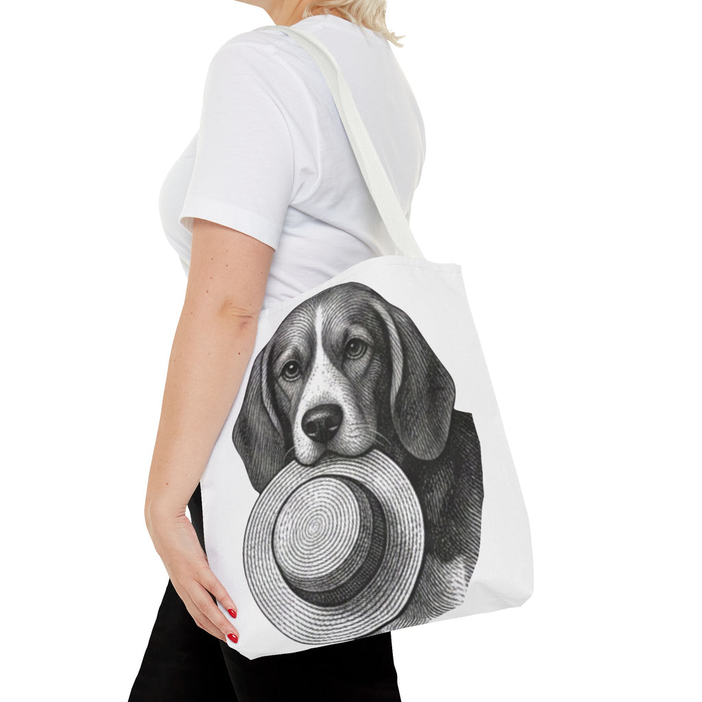 Beagle with Hat Tote Bag — Vintage Dog Illustration Canvas Tote