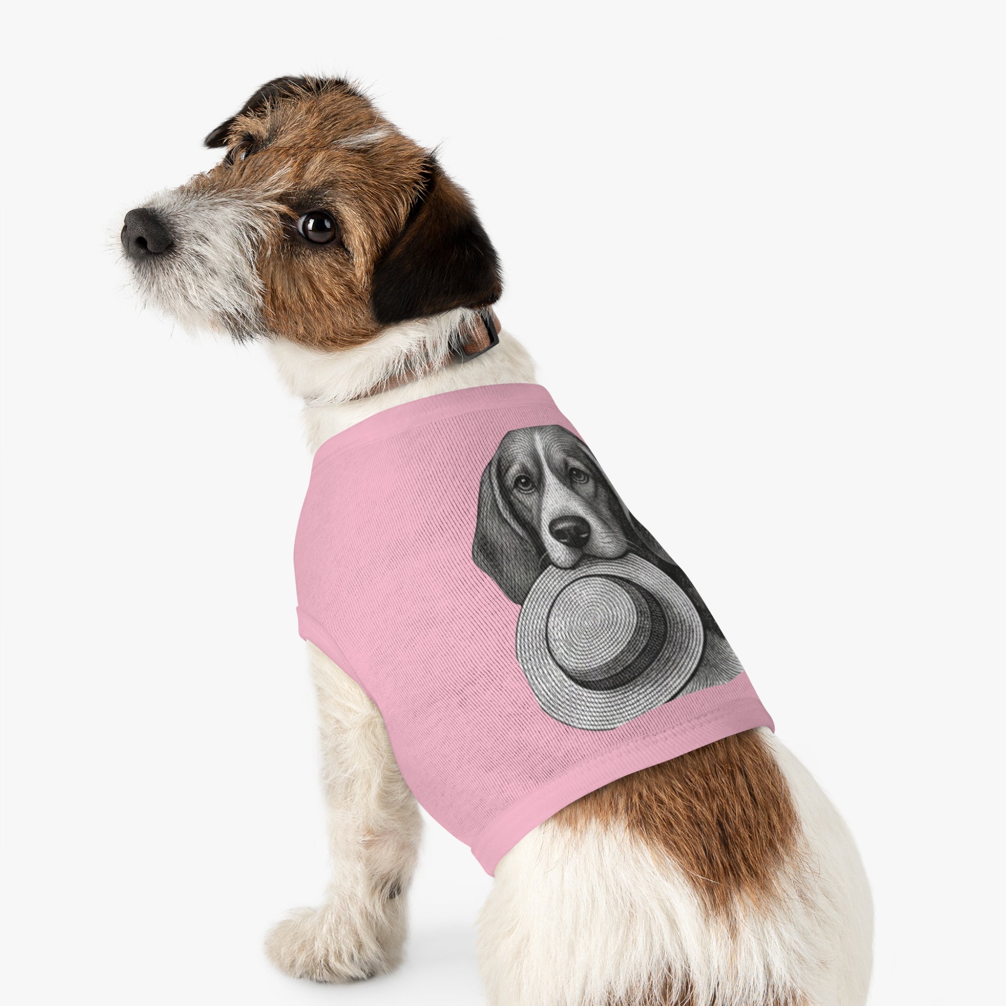 Dog Tank Top — Vintage Beagle Holding Straw Hat Pet Tee