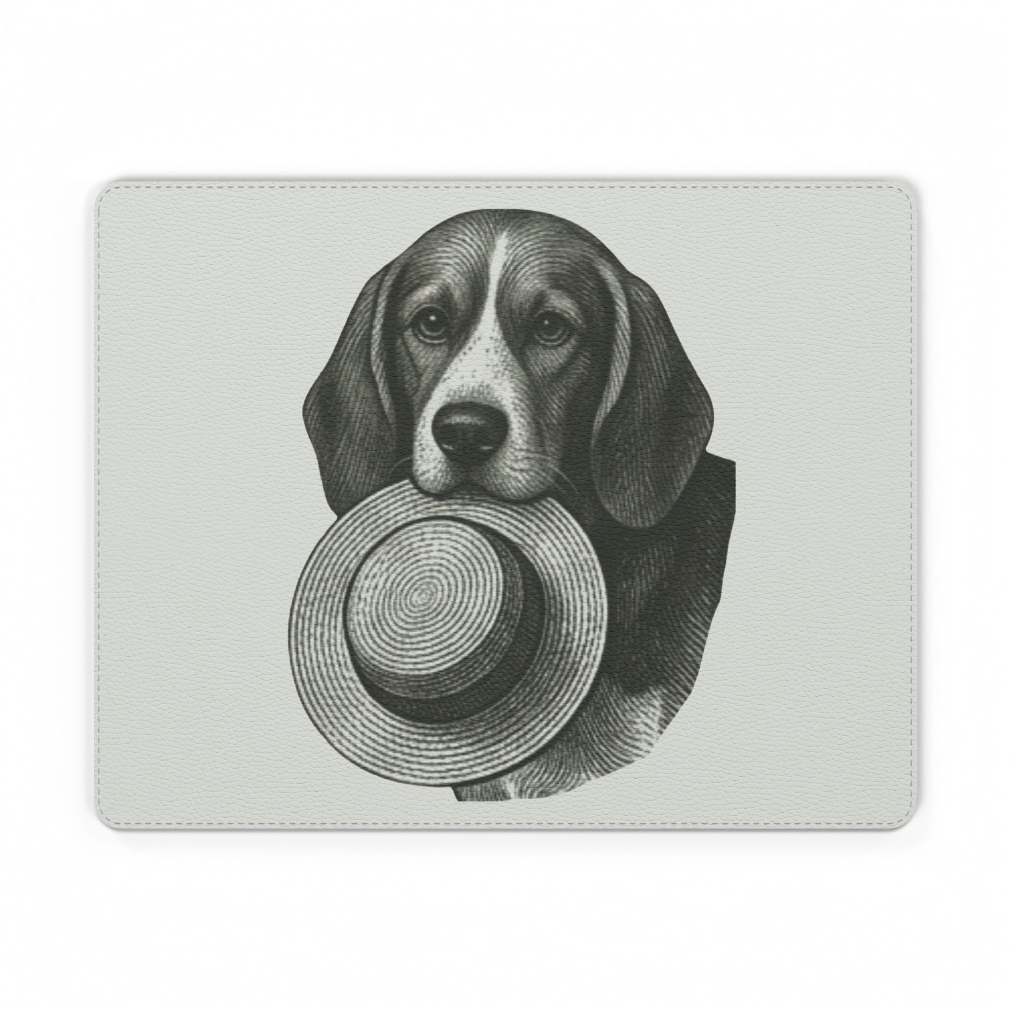 Beagle with Straw Hat PU Leather Mouse Mat — Vintage Dog Desk Mousepad