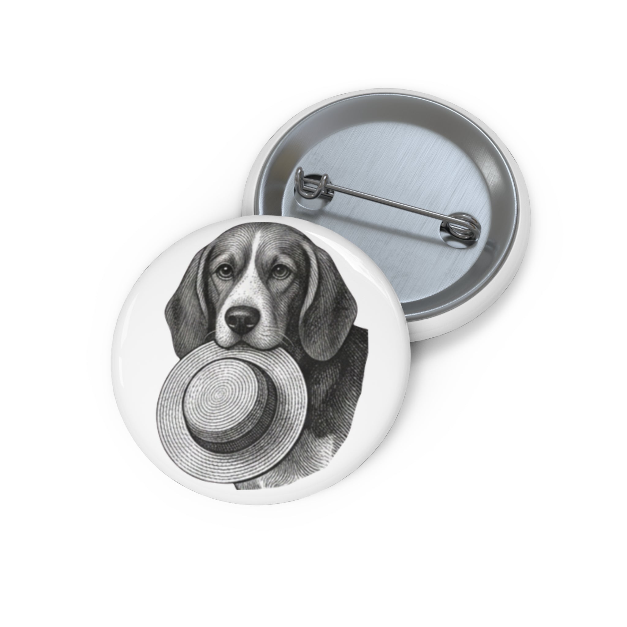 Dog with Straw Hat Pin Button — Cute Vintage Beagle Accessory