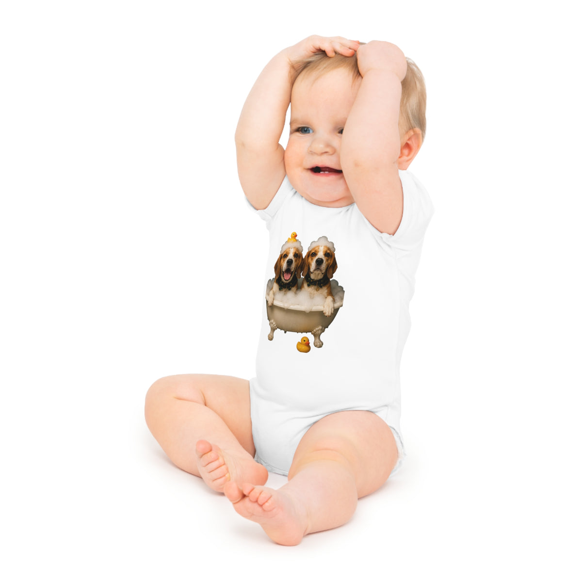 Beagle Baby Bodysuit — Adorable beagle  Bathtub Design with Rubber Duck