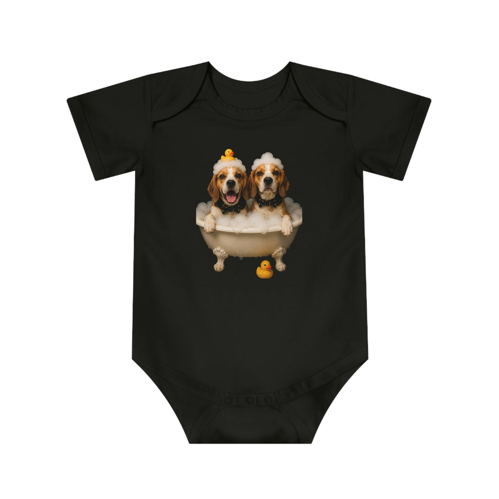 Beagle Baby Bodysuit — Adorable beagle  Bathtub Design with Rubber Duck