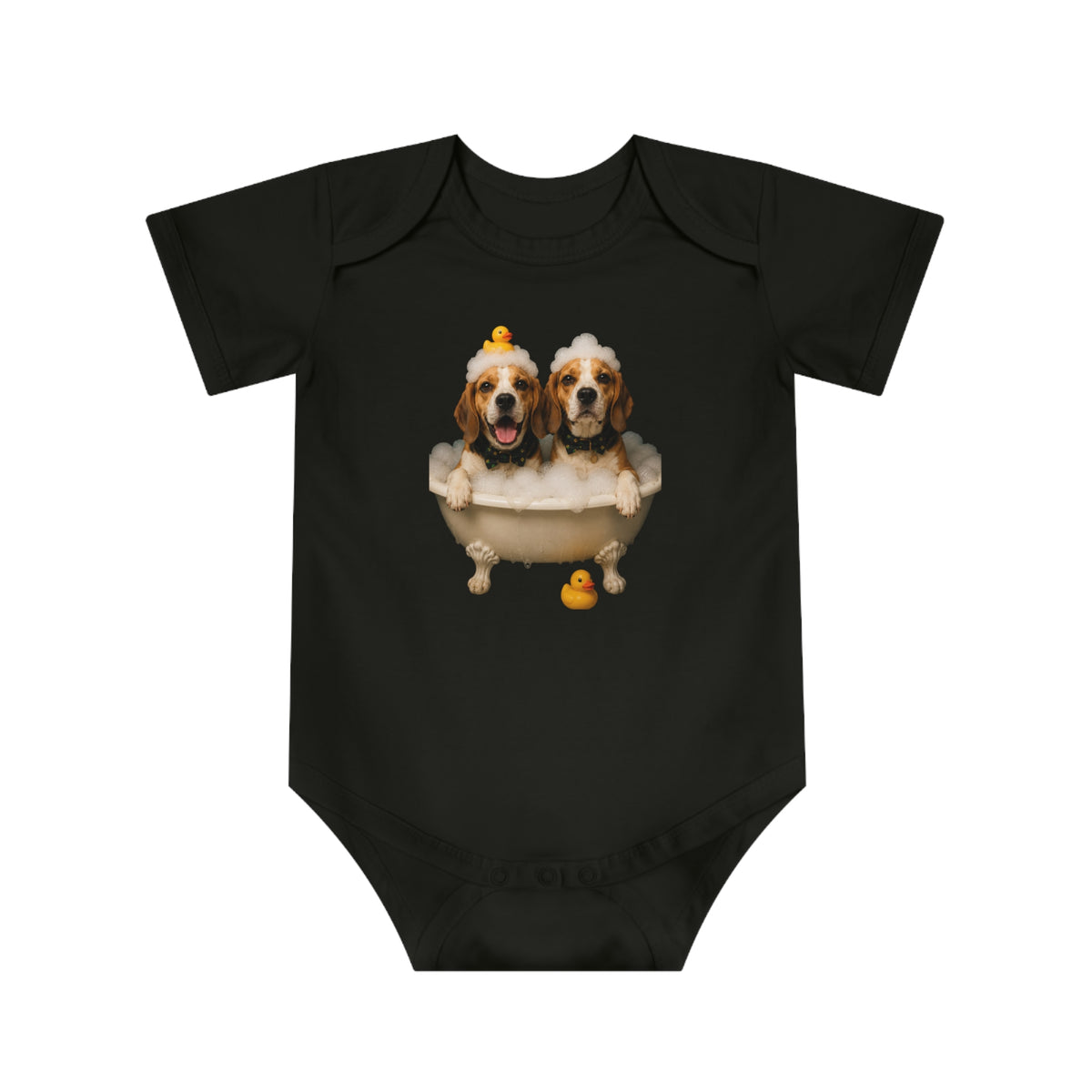 Beagle Baby Bodysuit — Adorable beagle  Bathtub Design with Rubber Duck