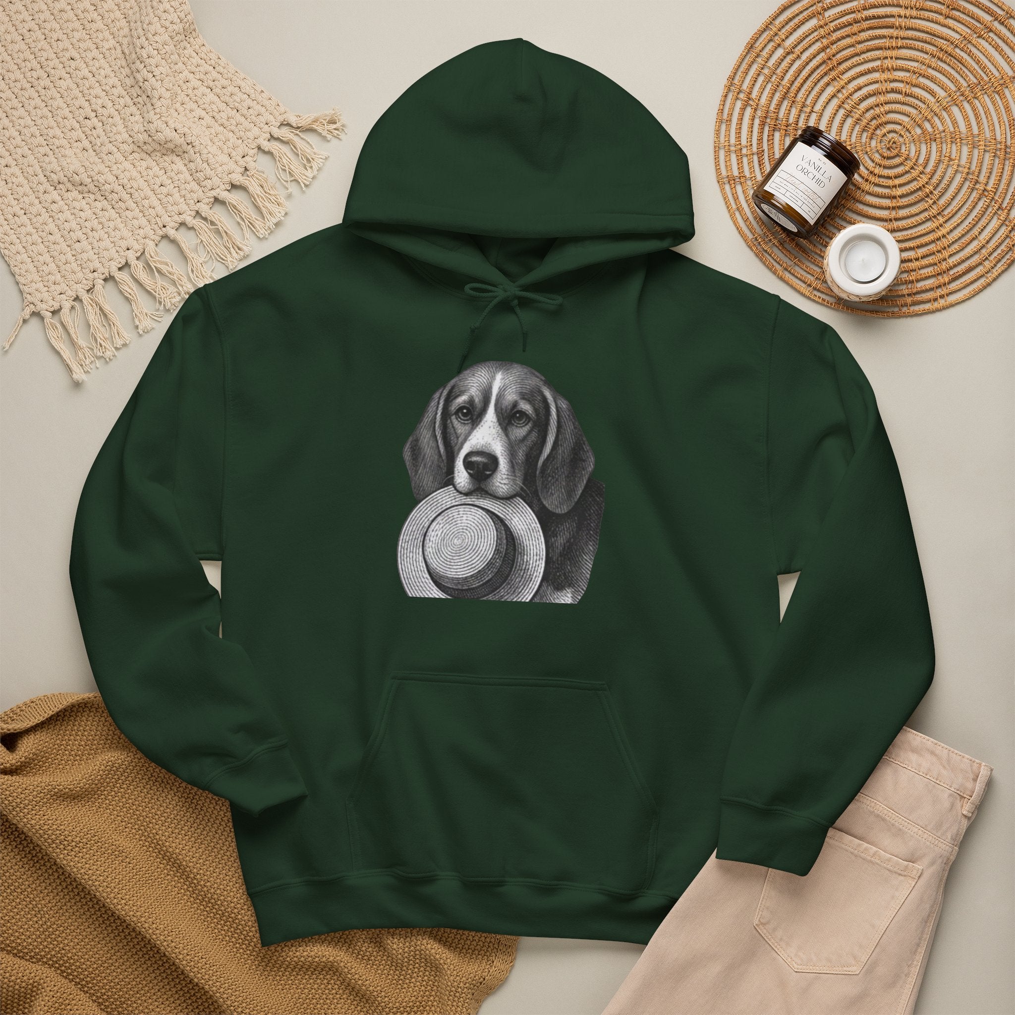 Beagle with Hat Hoodie – Cute Dog Illustration Pullover