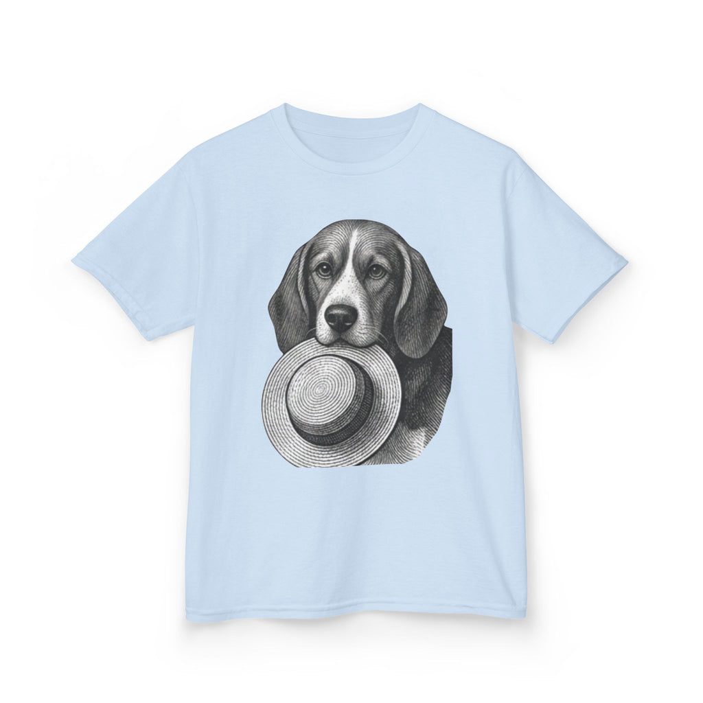 Kids Tee — Beagle Holding Straw Hat Cute Dog Graphic