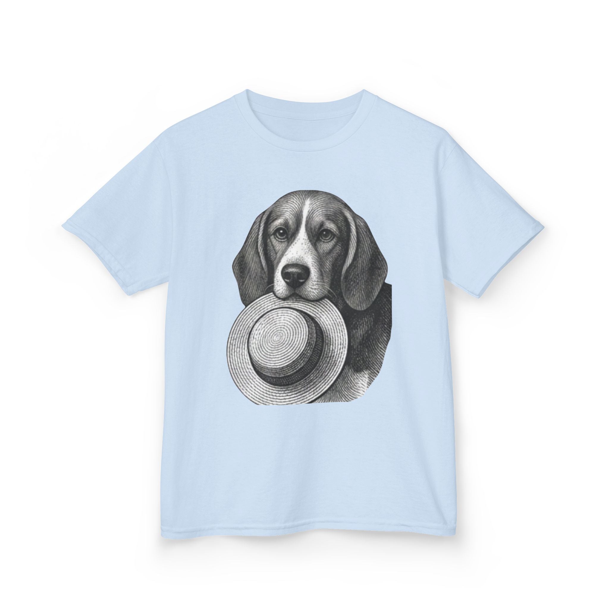 Kids Tee — Beagle Holding Straw Hat Cute Dog Graphic