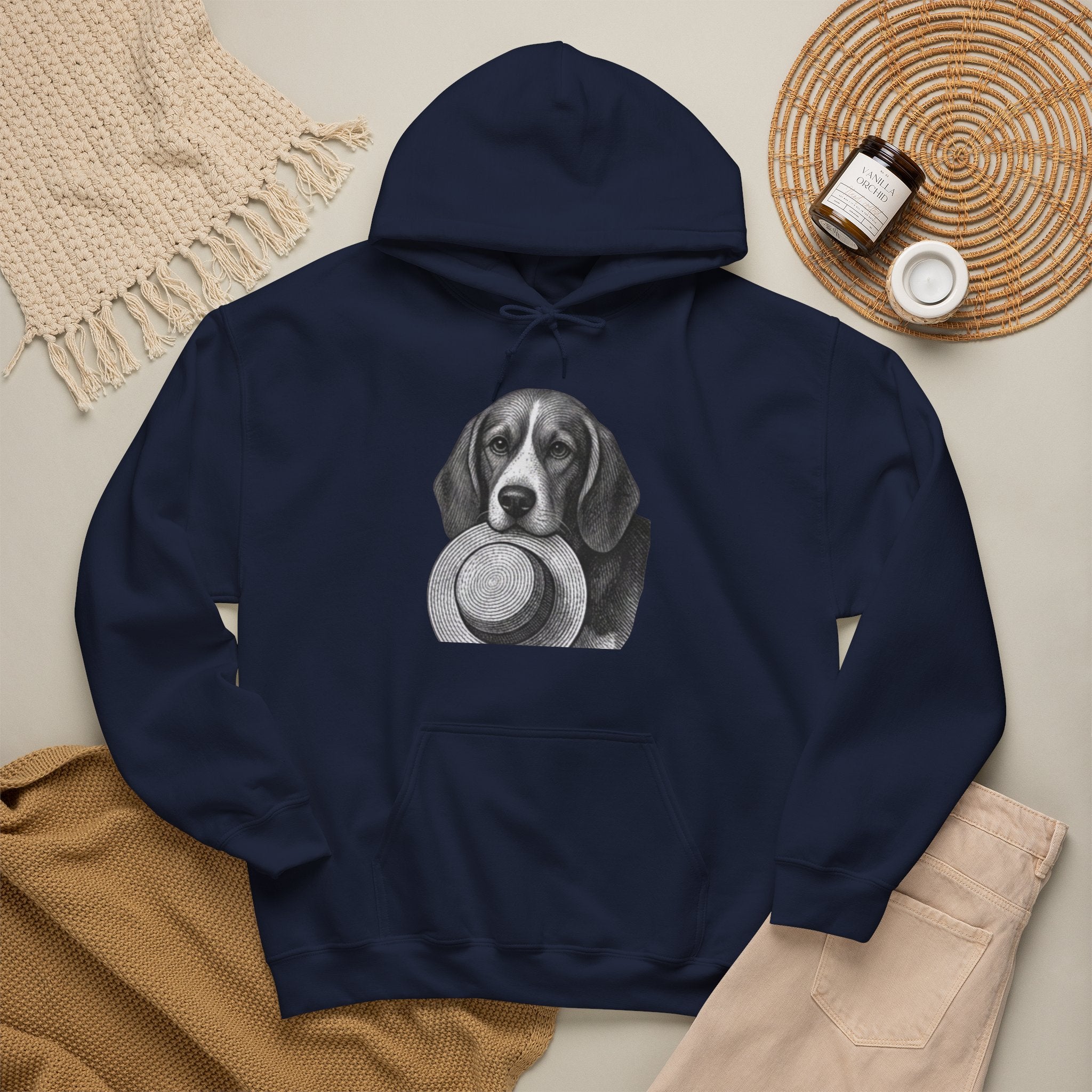 Beagle with Hat Hoodie – Cute Dog Illustration Pullover