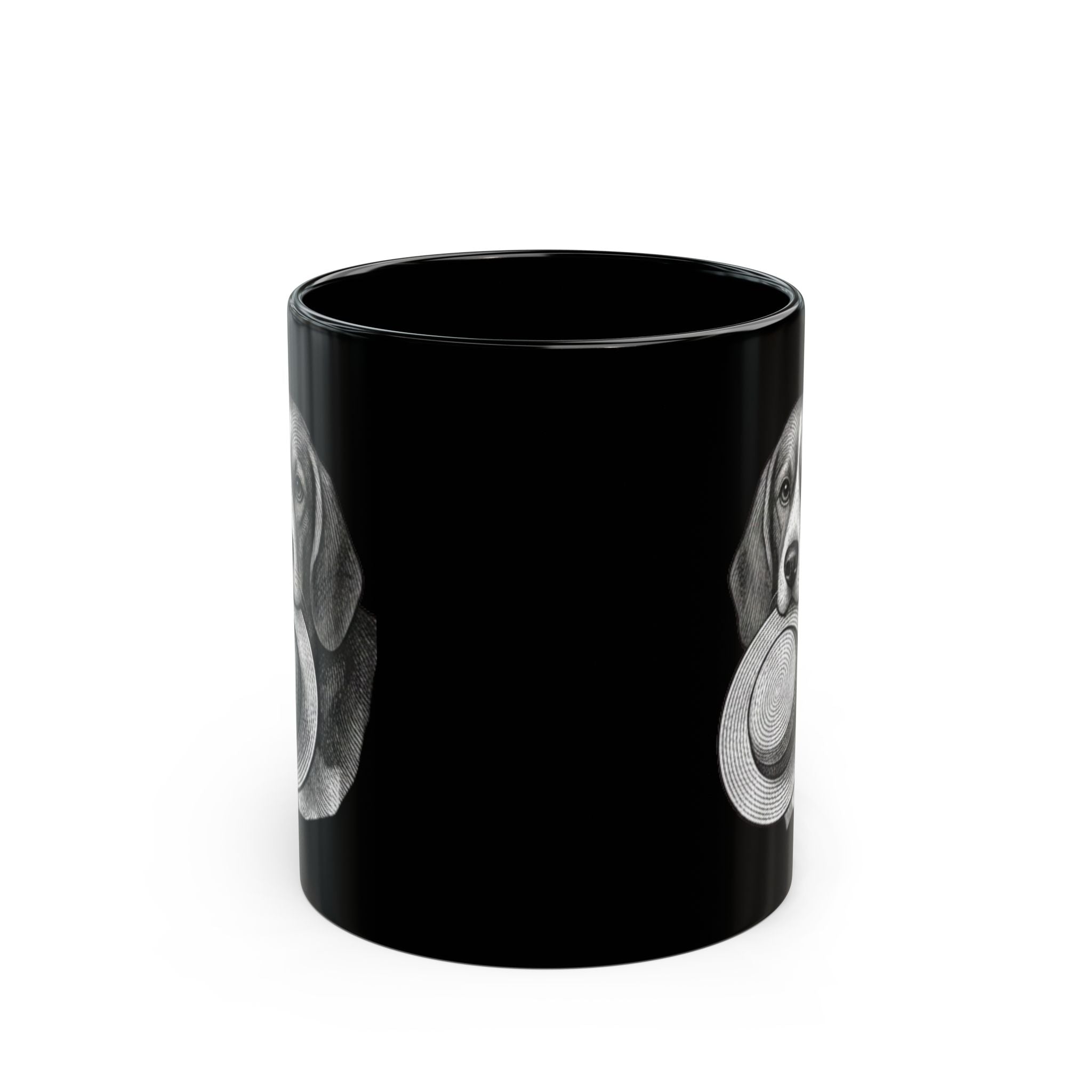 Beagle with Straw Hat Black Mug — Cute Dog Coffee Tea Cup (11oz/15oz)