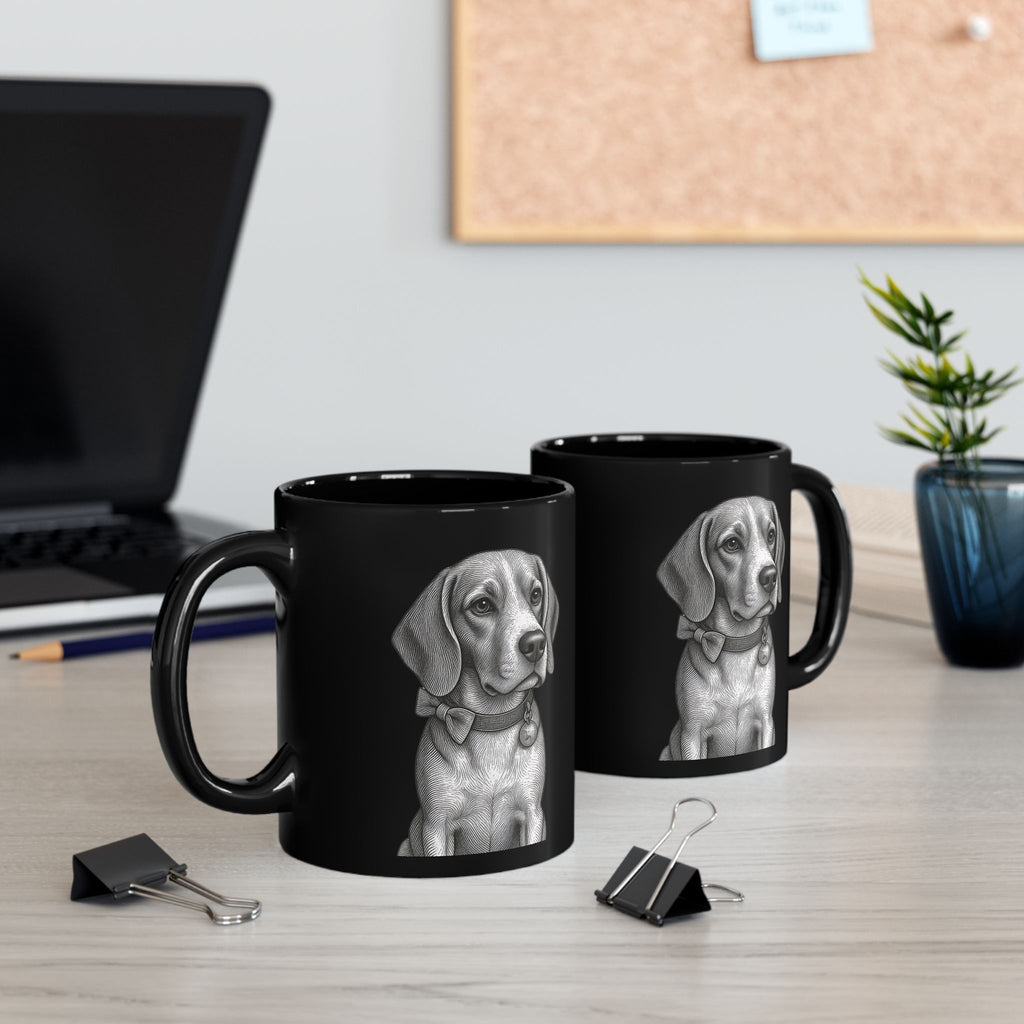 Black Beagle Portrait Mug — Realistic Beagle Illustration Coffee Cup (11oz & 15oz)