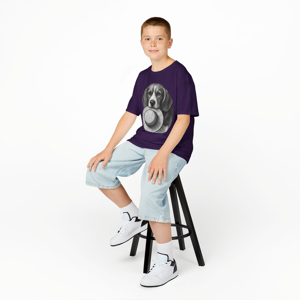 Kids Tee — Beagle Holding Straw Hat Cute Dog Graphic
