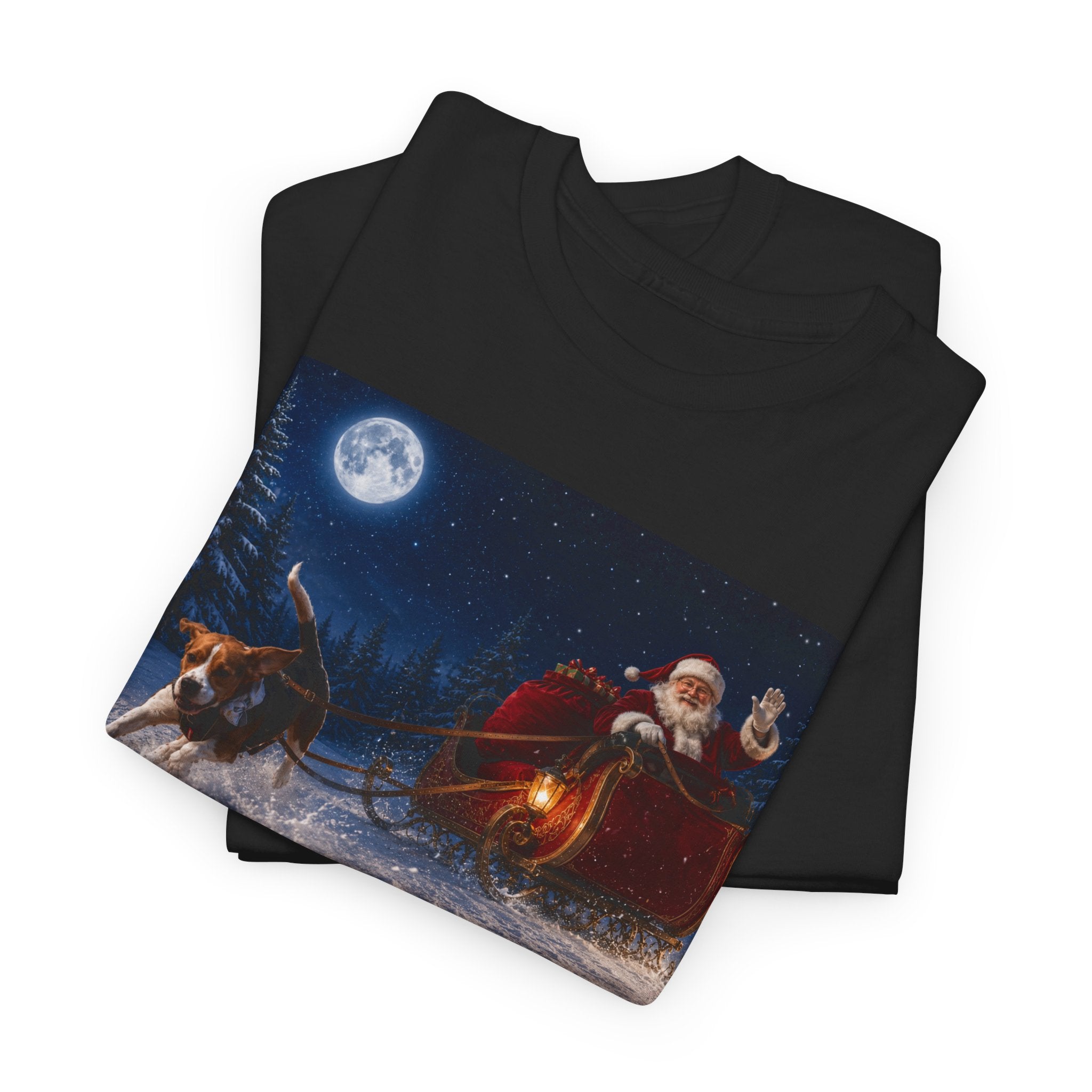 Christmas Beagle Santa T-Shirt | Funny Beagle Christmas Shirt | Santa & Beagle Sleigh Shirt | Dog Lover Gift