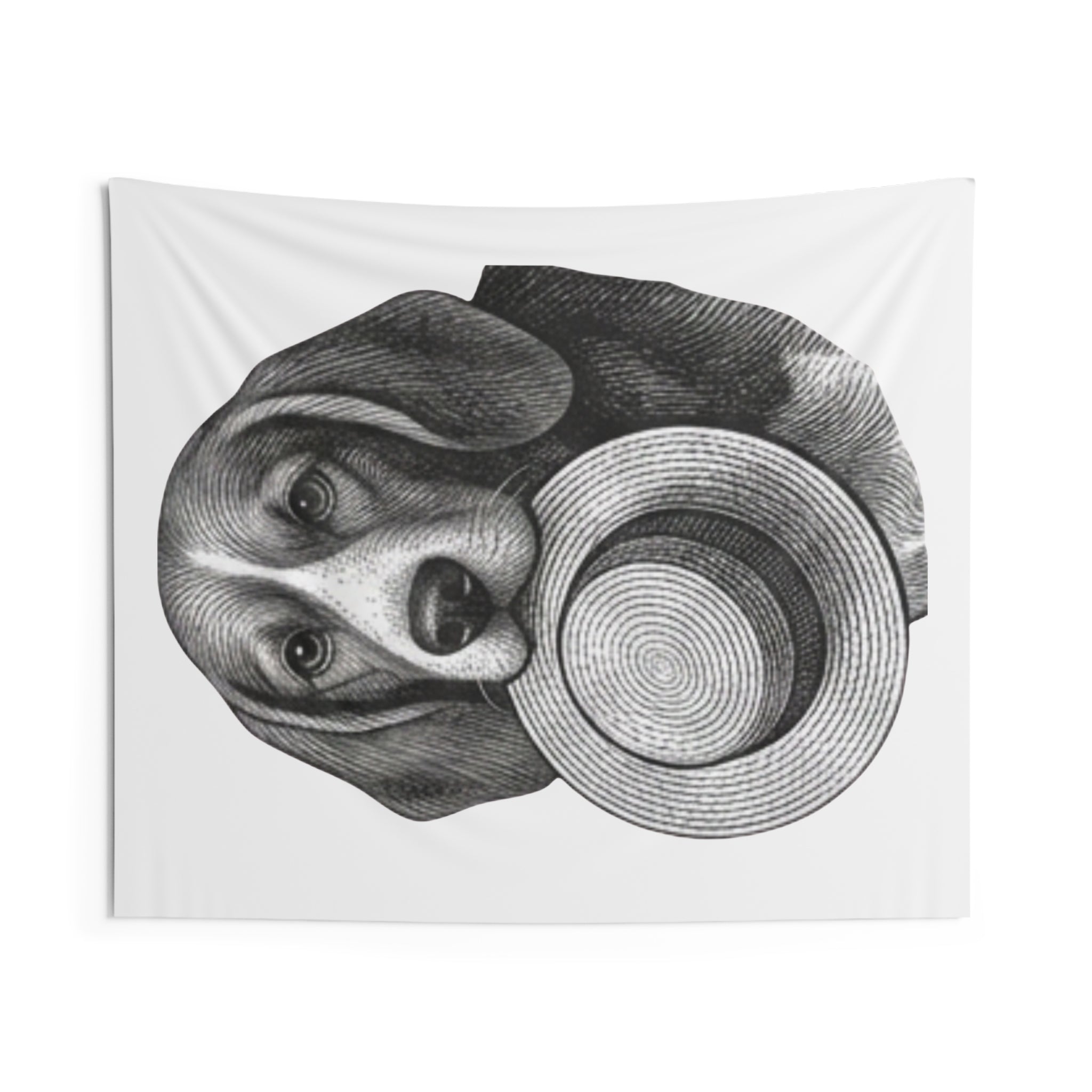 Beagle with Hat Indoor Wall Tapestry — Vintage Dog Illustration Decor