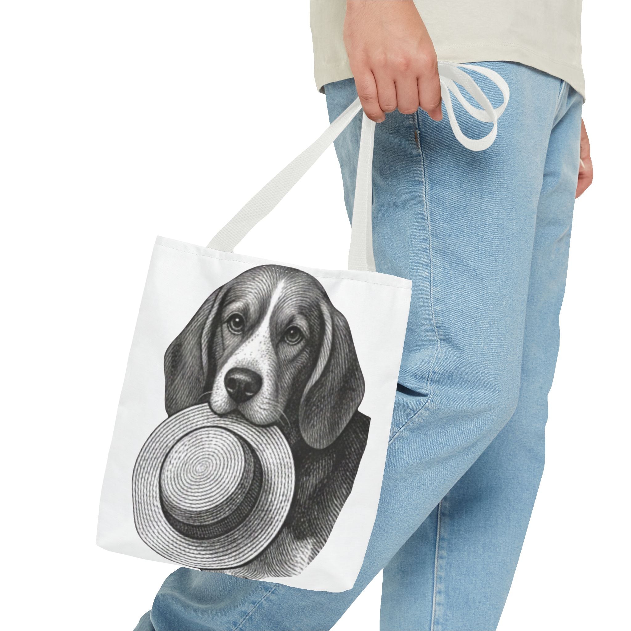 Beagle with Hat Tote Bag — Vintage Dog Illustration Canvas Tote