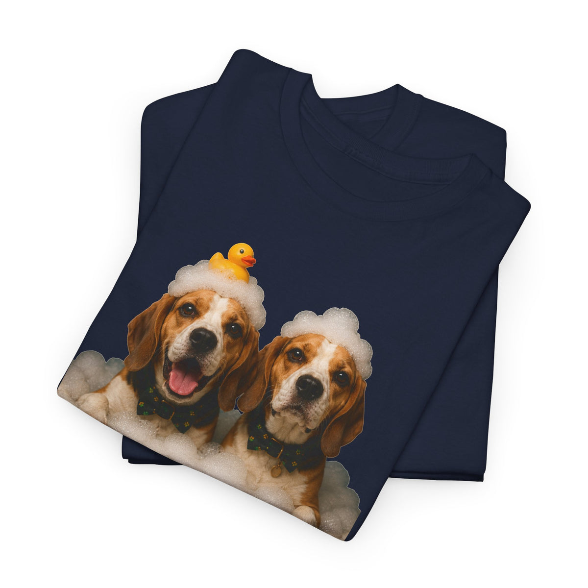 Bathtime Buddies T‑Shirt — Cute Dogs in Rubber Duck Bathtub Tee