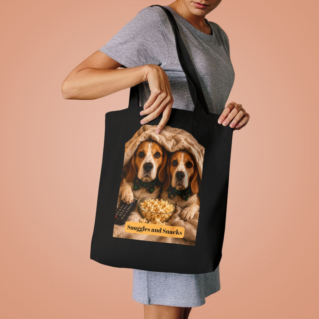 Tote Bag — "Snuggles and Snacks" Beagle Dog Print Cotton Tote
