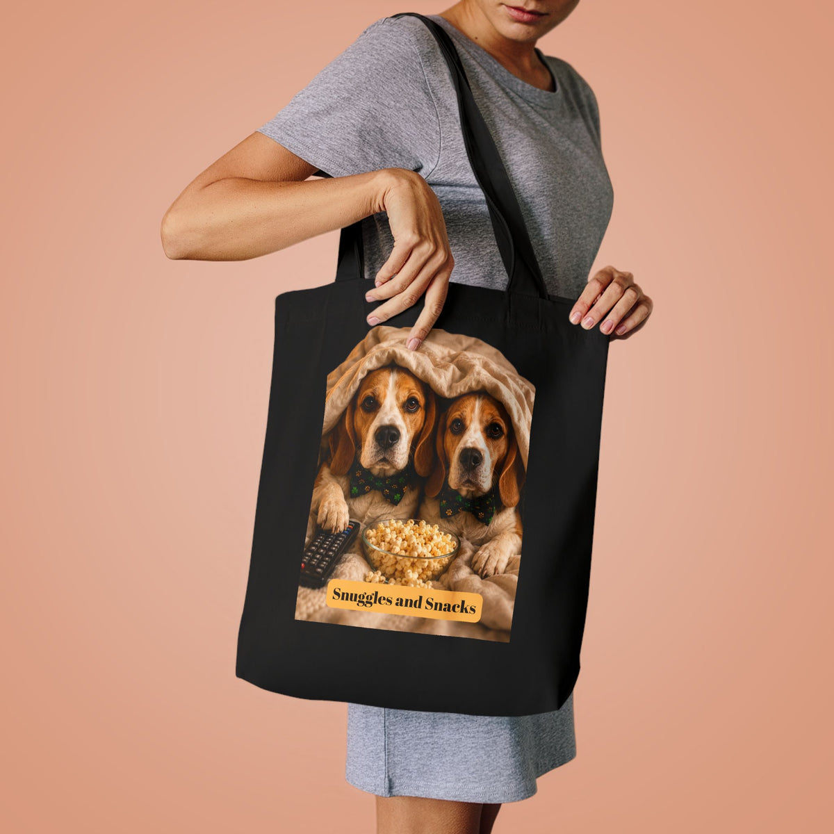 Tote Bag — "Snuggles and Snacks" Beagle Dog Print Cotton Tote
