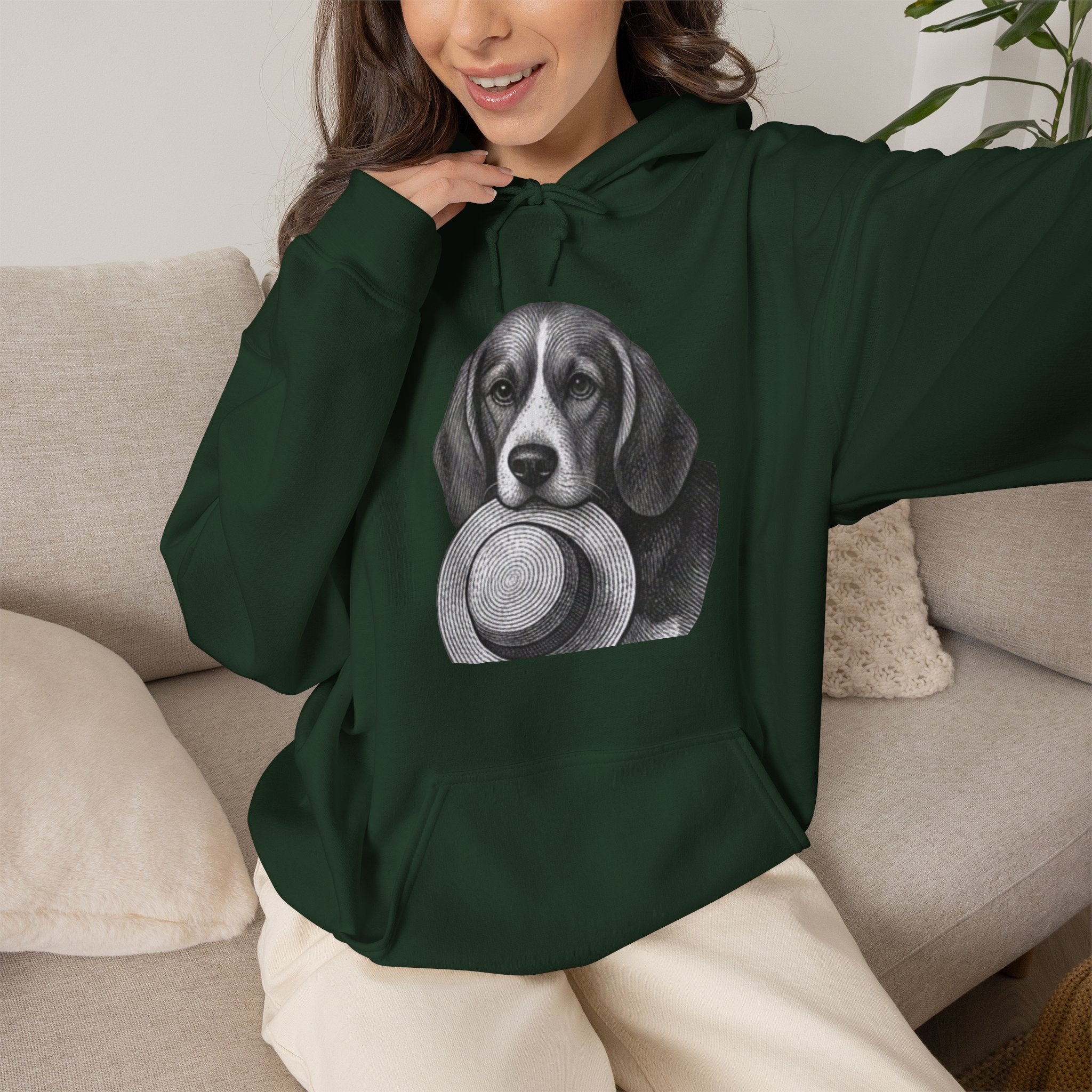 Beagle with Hat Hoodie – Cute Dog Illustration Pullover