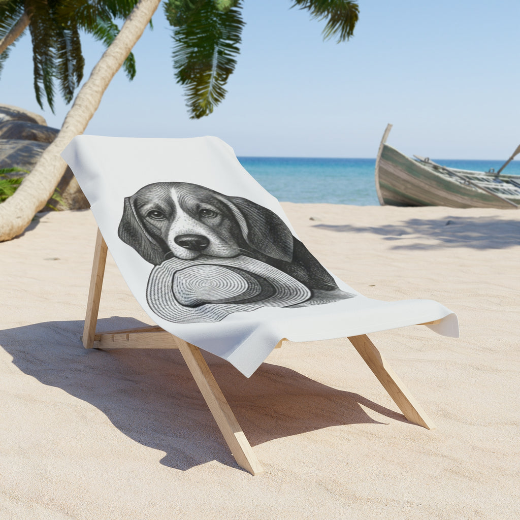 Beagle Beach Towel — Vintage Dog Holding Straw Hat
