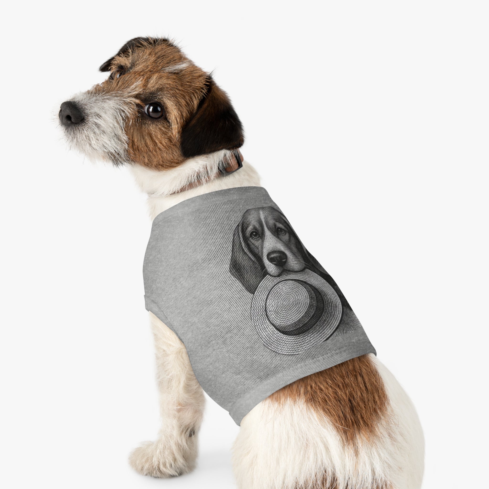 Dog Tank Top — Vintage Beagle Holding Straw Hat Pet Tee