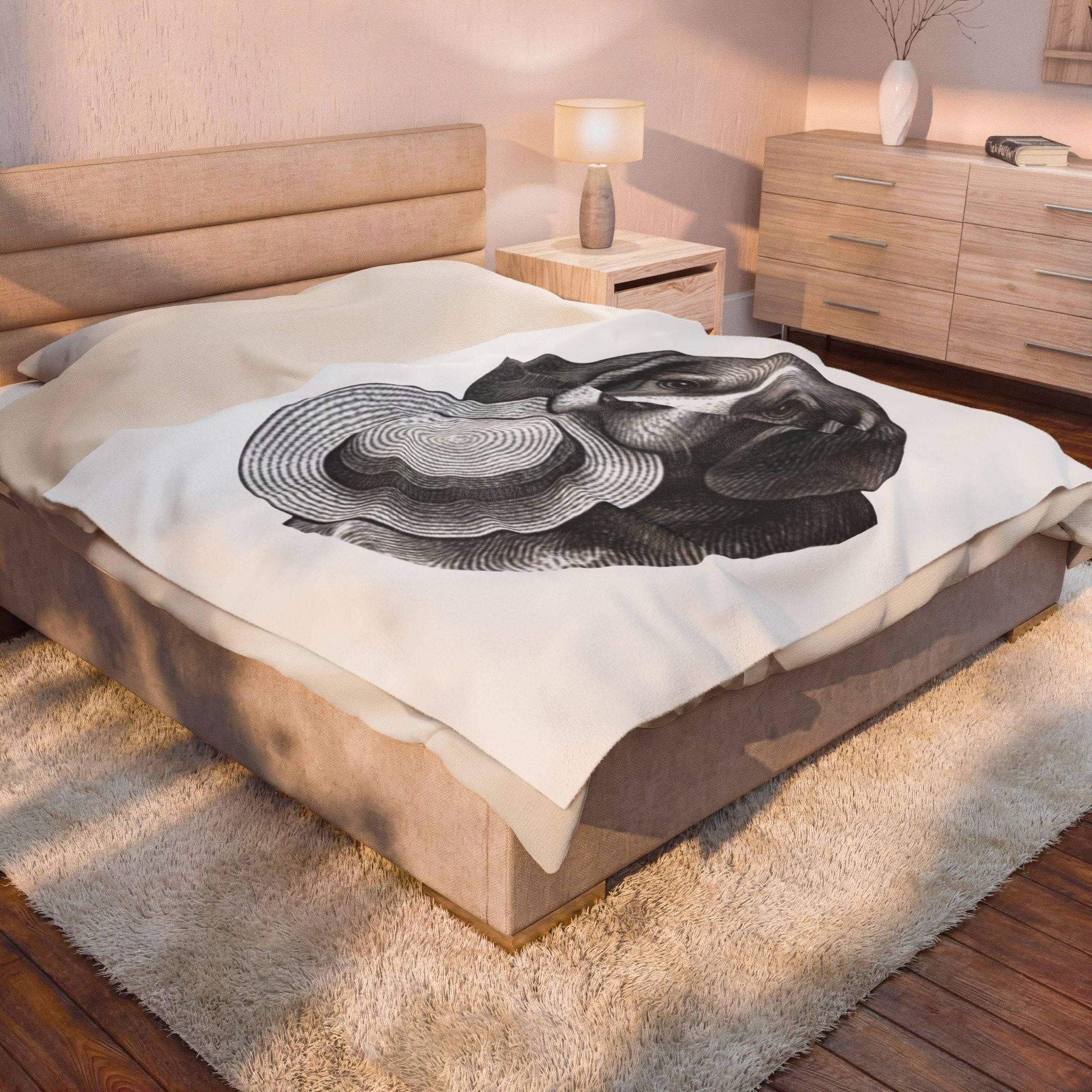 Beagle with Straw Hat Velveteen Plush Blanket — Cozy Dog Throw for Pet Lovers