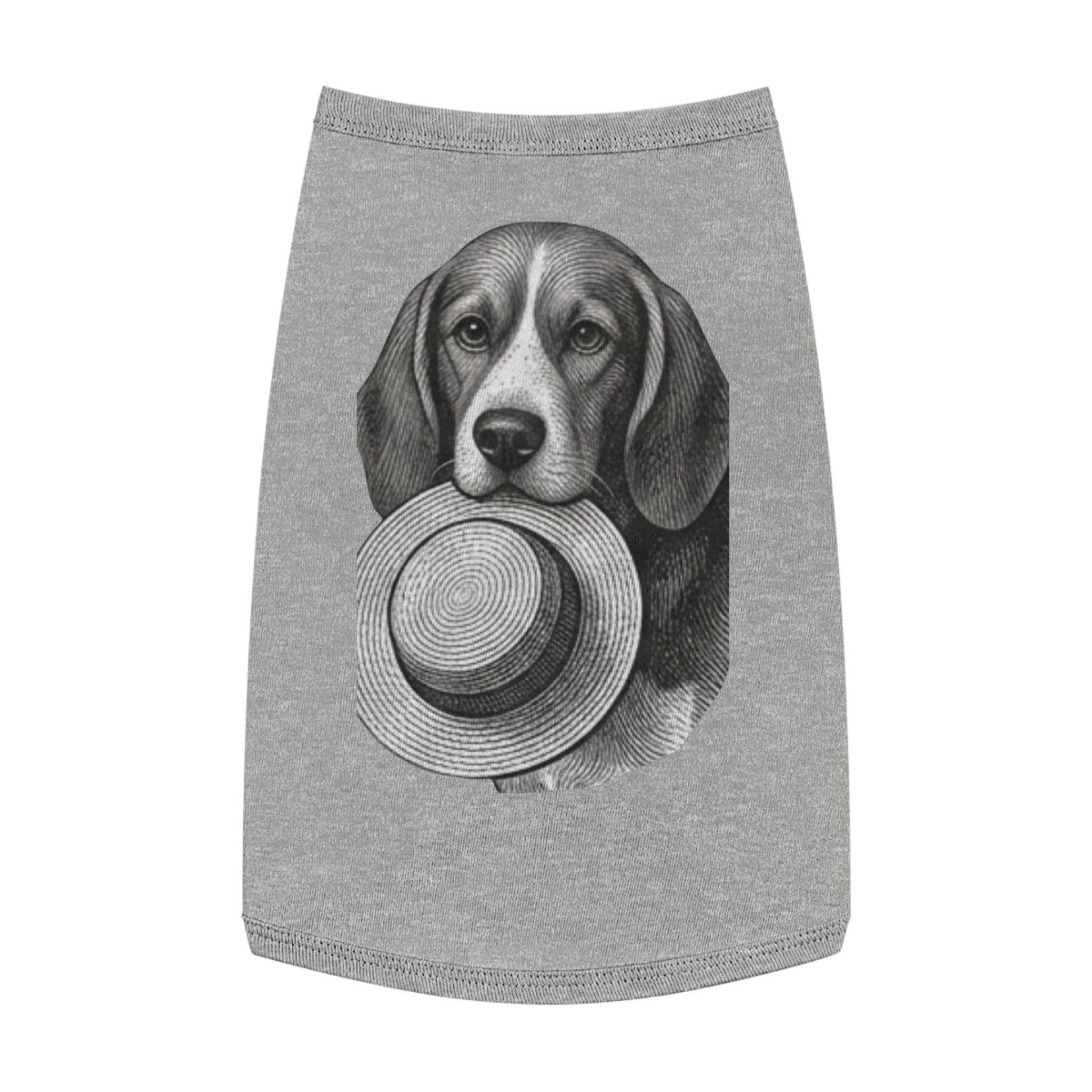 Dog Tank Top — Vintage Beagle Holding Straw Hat Pet Tee