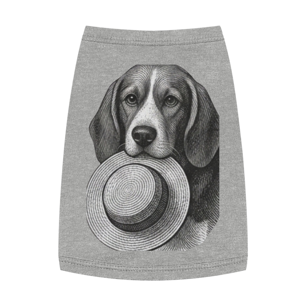 Dog Tank Top — Vintage Beagle Holding Straw Hat Pet Tee