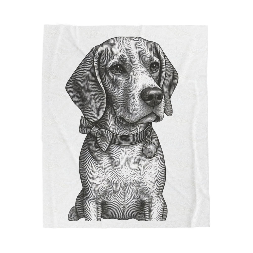 Beagle Portrait Velveteen Plush Blanket — Soft Black & White Dog Throw - Barry the Distinguished Bowtie Beagle