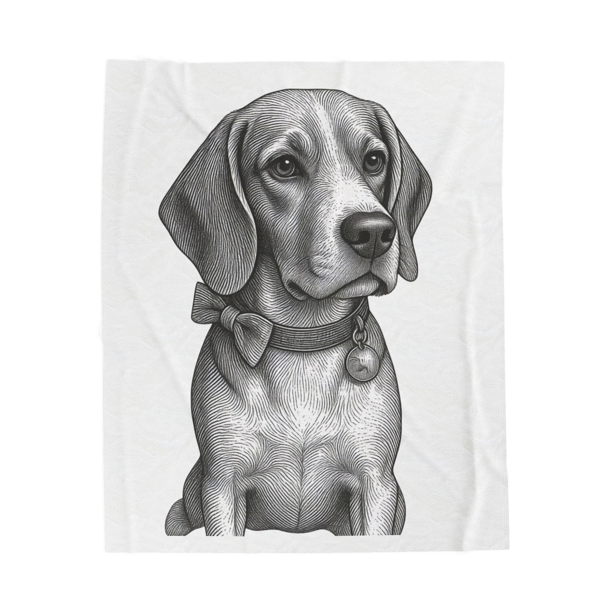Beagle Portrait Velveteen Plush Blanket — Soft Black & White Dog Throw - Barry the Distinguished Bowtie Beagle