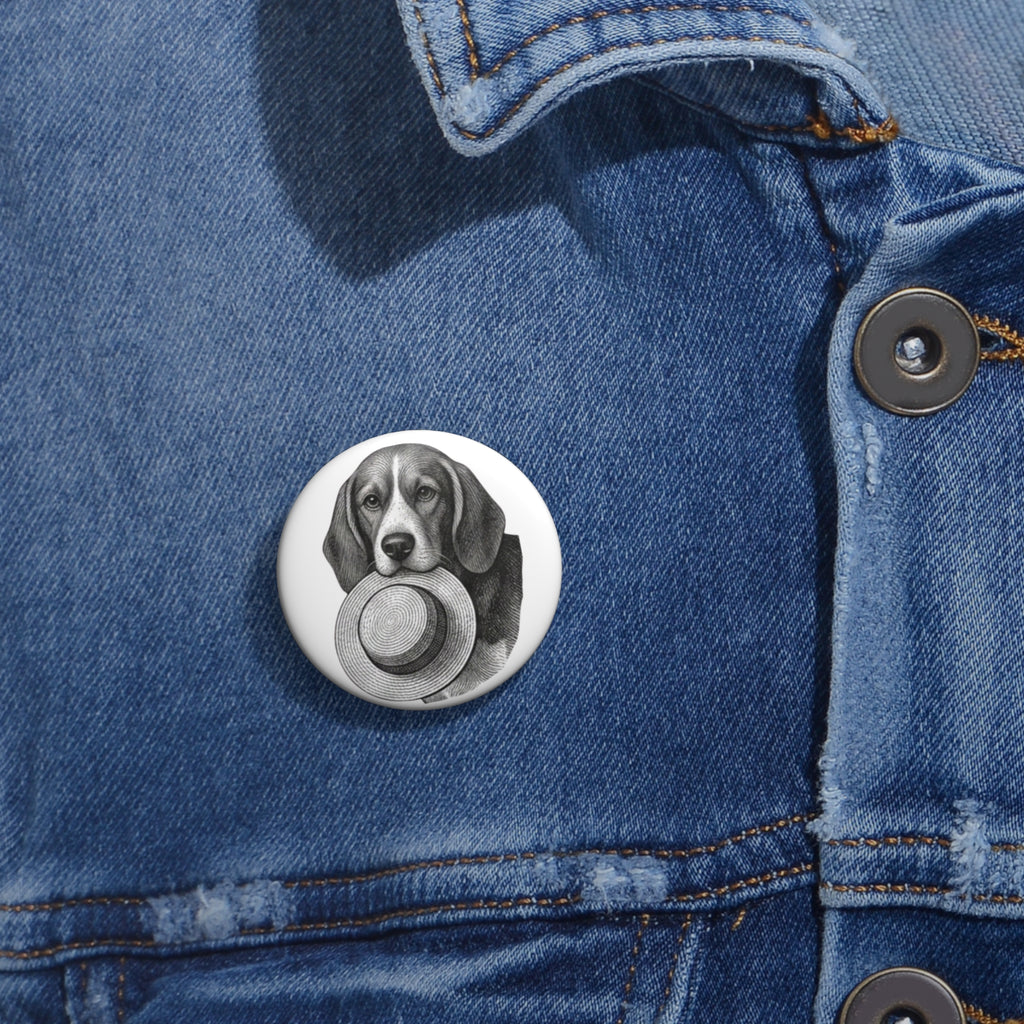 Dog with Straw Hat Pin Button — Cute Vintage Beagle Accessory