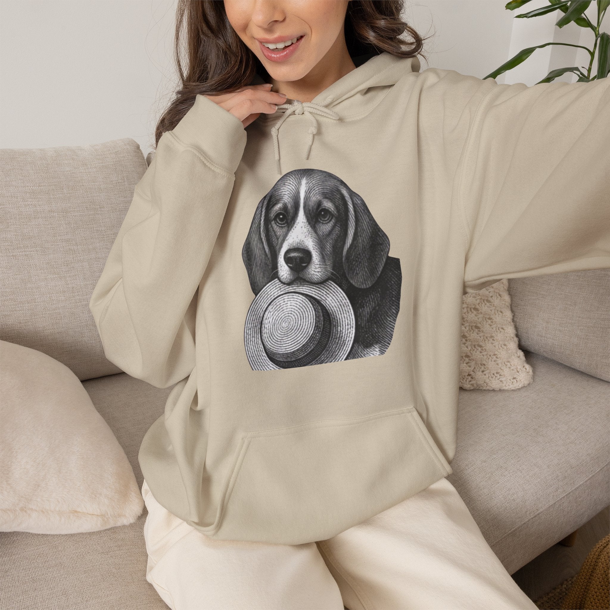Beagle with Hat Hoodie – Cute Dog Illustration Pullover