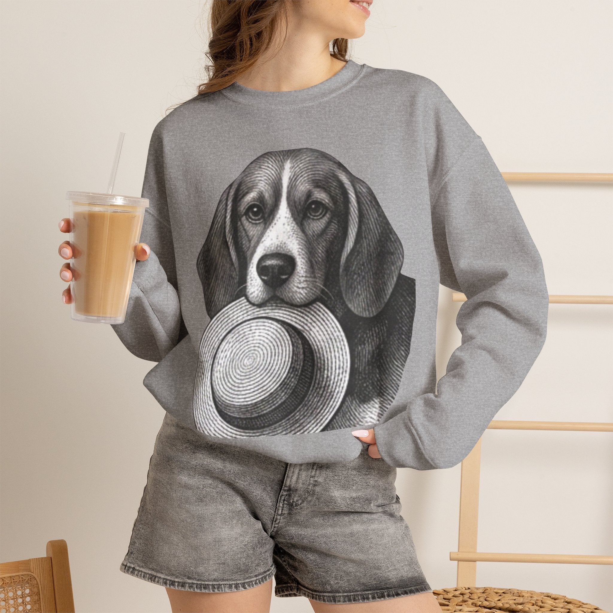 Beagle Holding Hat Crewneck Sweatshirt