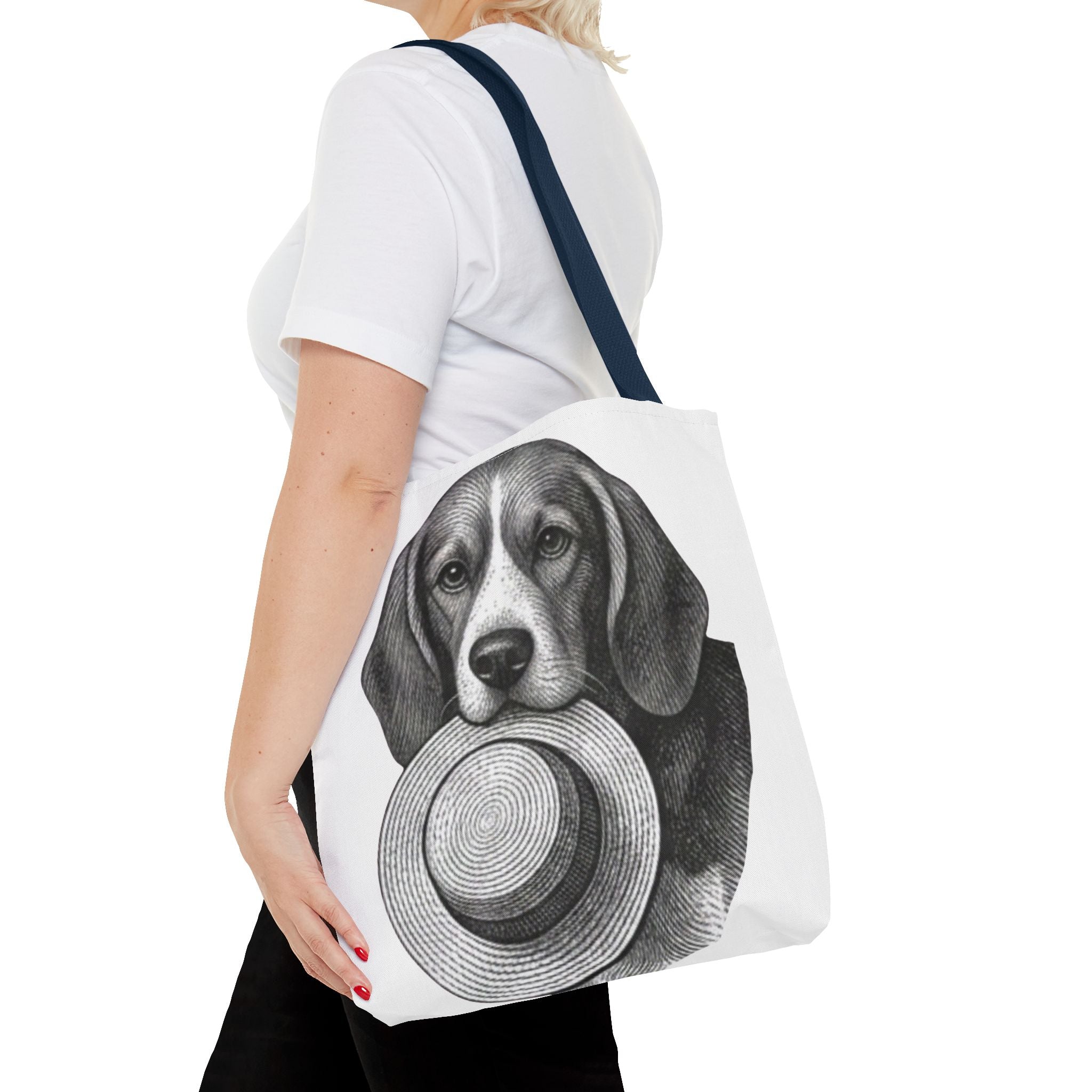 Beagle with Hat Tote Bag — Vintage Dog Illustration Canvas Tote