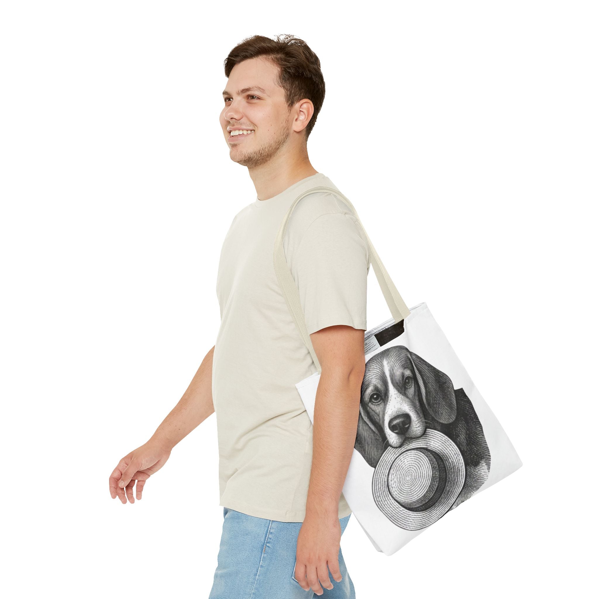Beagle with Hat Tote Bag — Vintage Dog Illustration Canvas Tote
