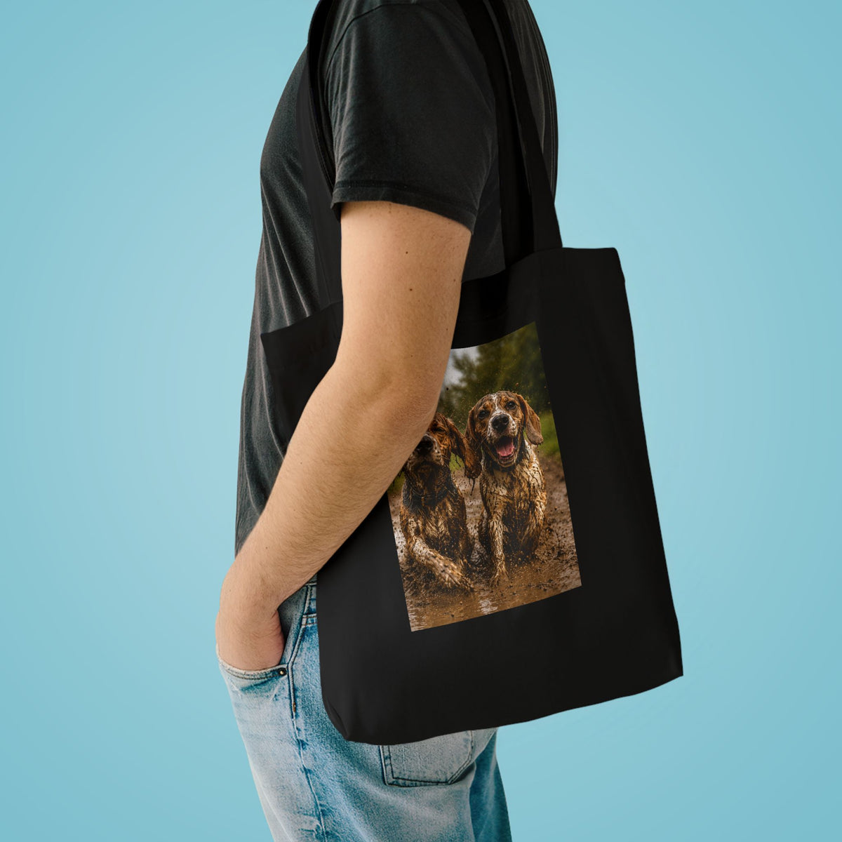 Beagle  Lovers Tote Bag — Happy Muddy Dogs Photo Cotton Tote