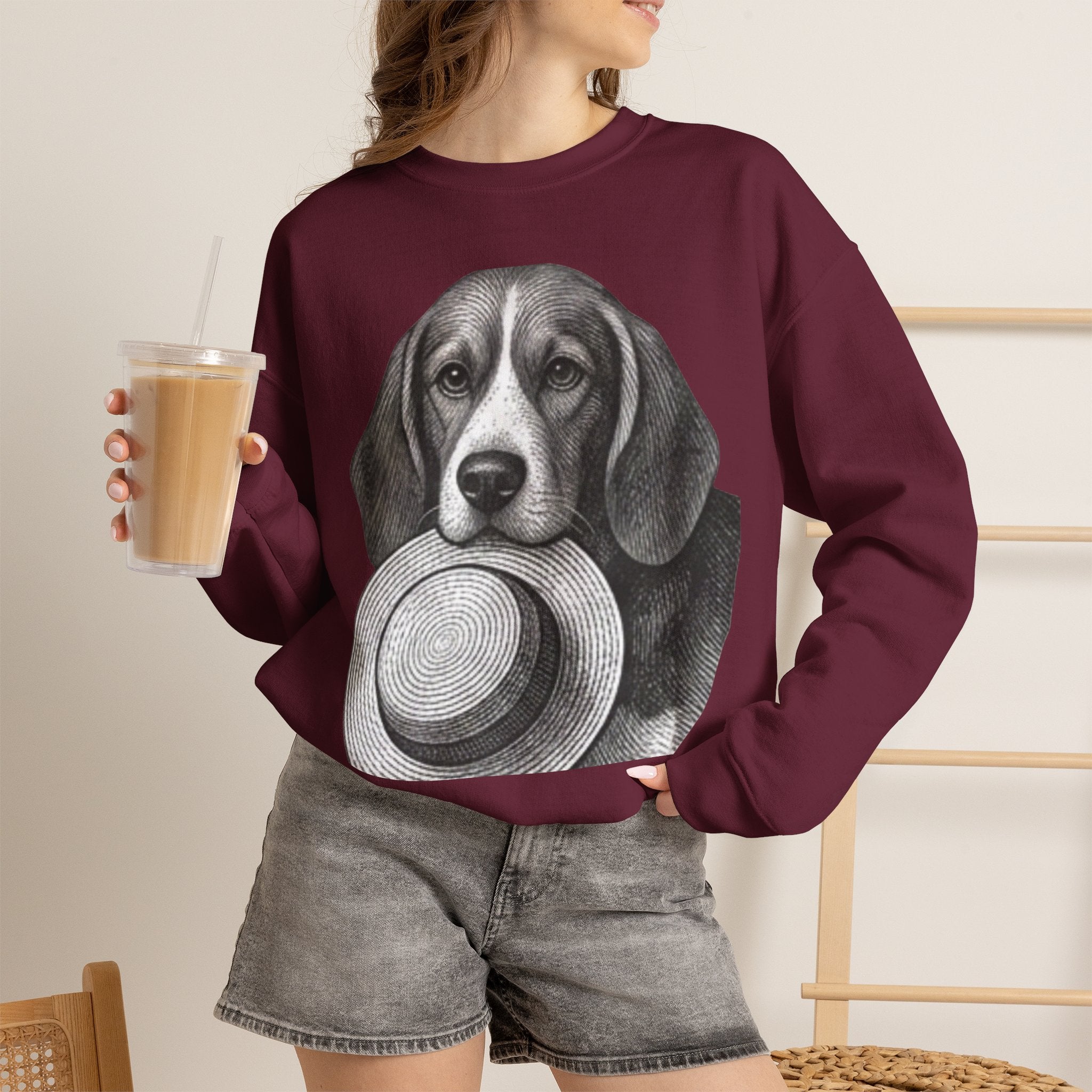 Beagle Holding Hat Crewneck Sweatshirt