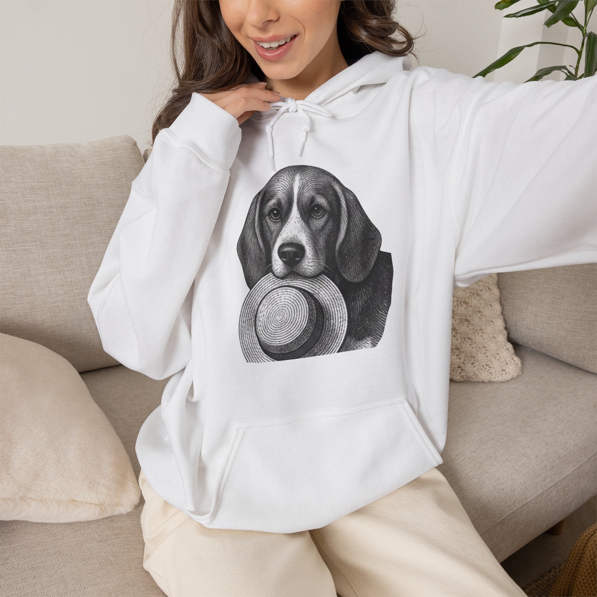 Beagle with Hat Hoodie – Cute Dog Illustration Pullover