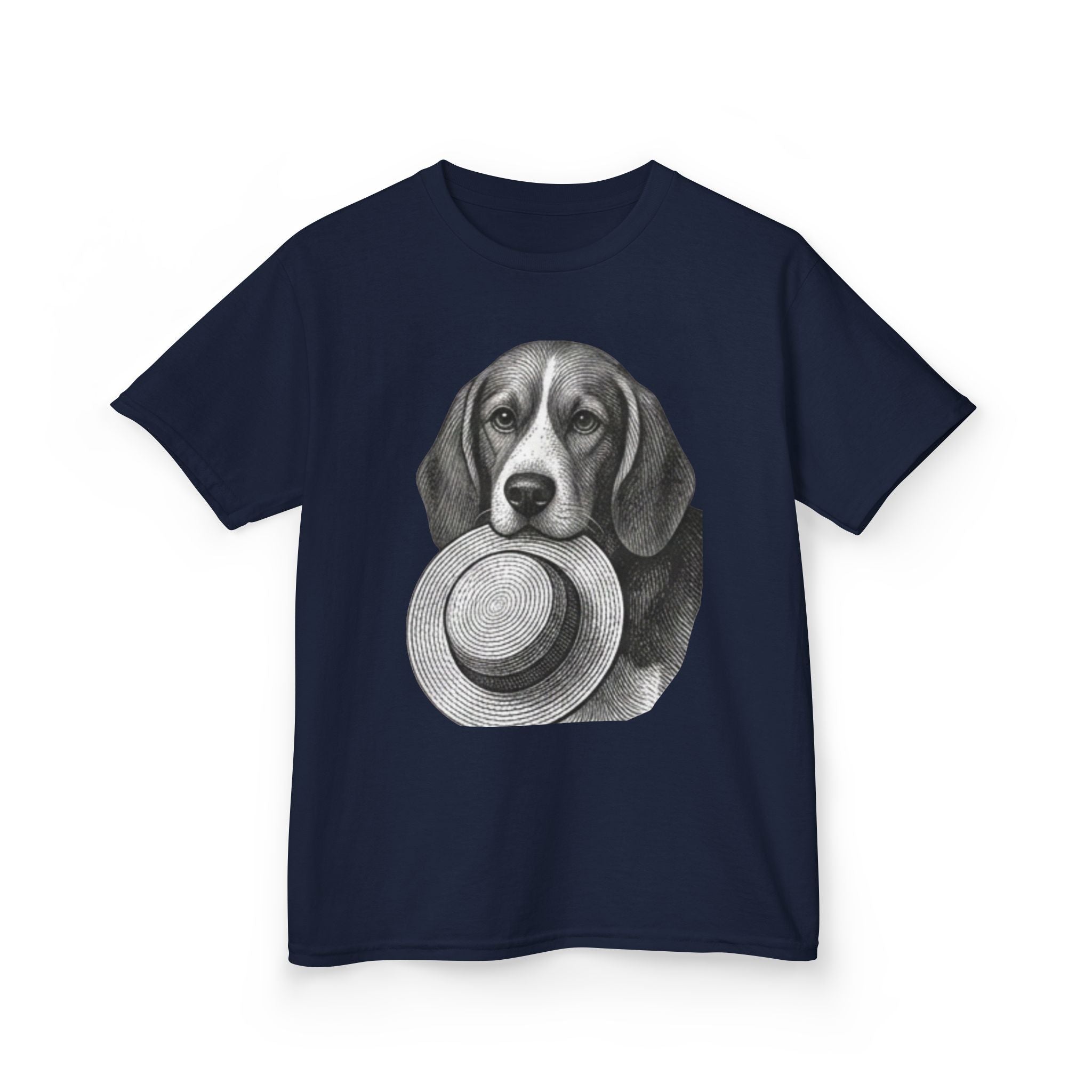 Kids Tee — Beagle Holding Straw Hat Cute Dog Graphic