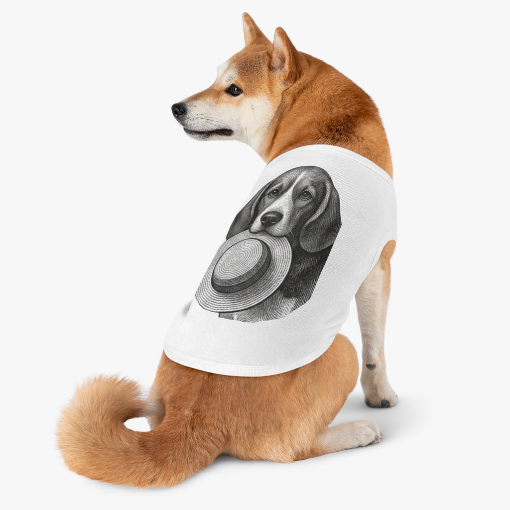 Dog Tank Top — Vintage Beagle Holding Straw Hat Pet Tee