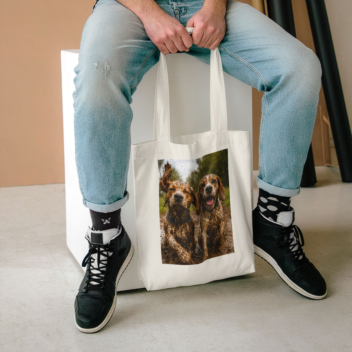 Canvas Tote Bag — Happy Muddy Dogs Print | Cute Pet Gift, Grocery & Beach Tote