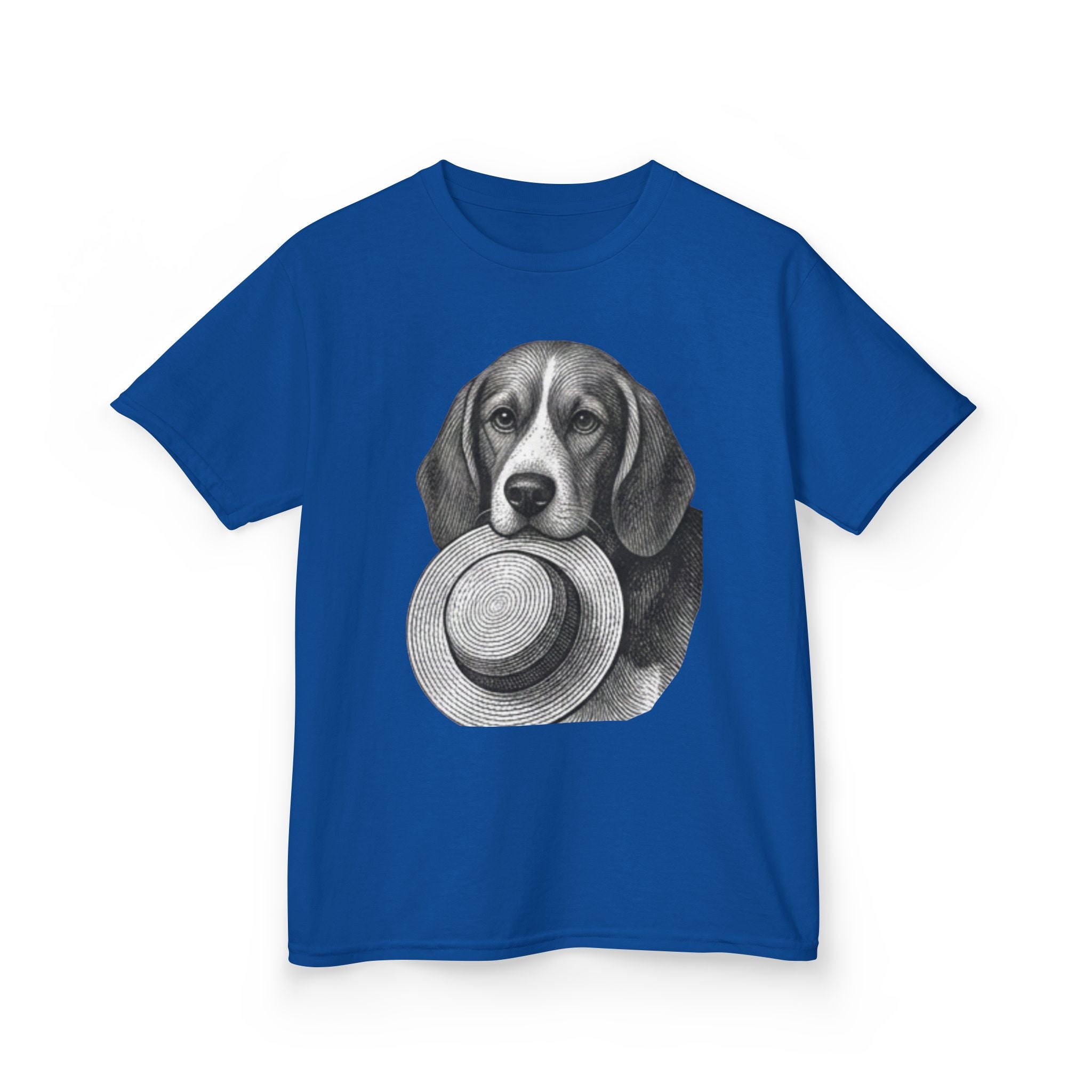 Kids Tee — Beagle Holding Straw Hat Cute Dog Graphic