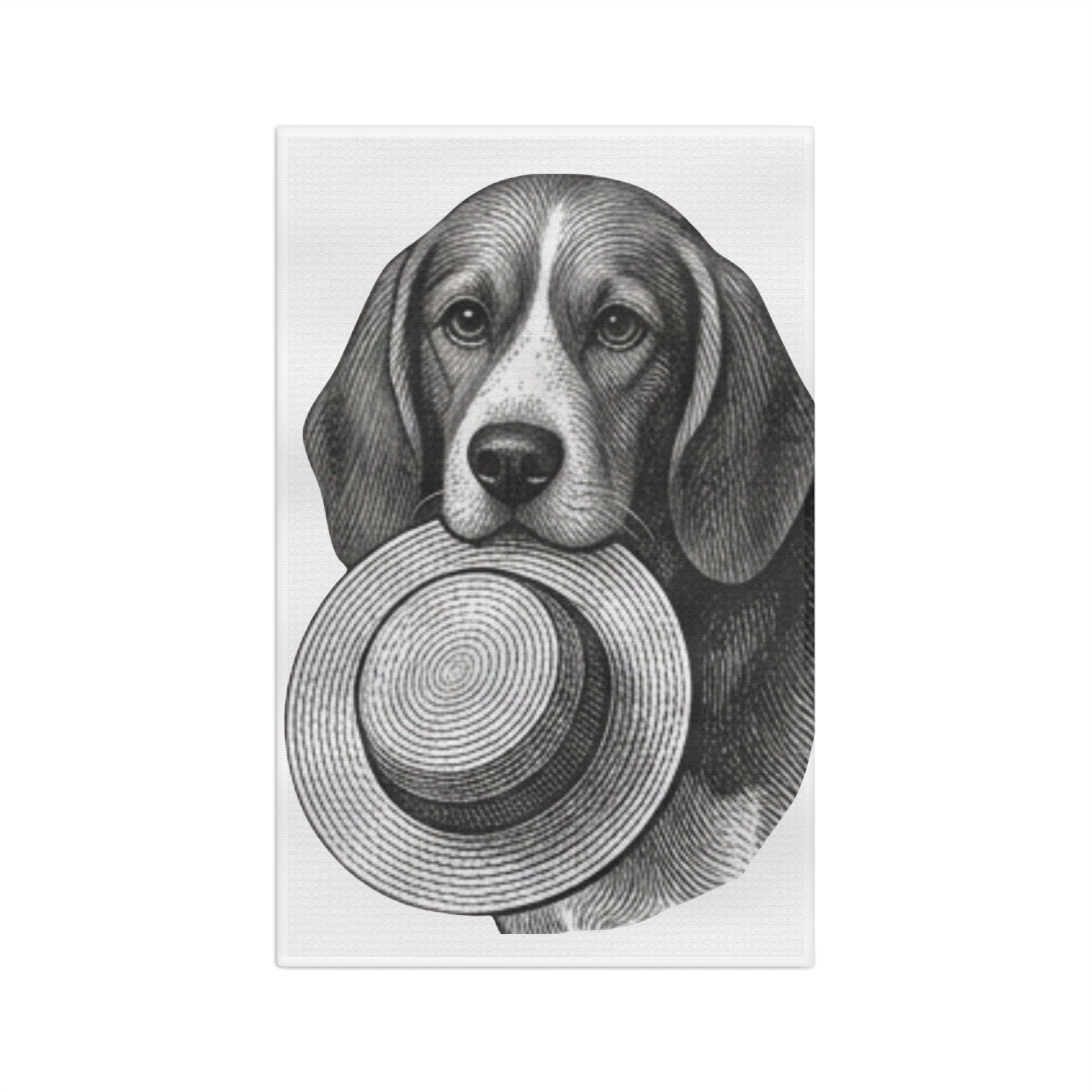Beagle with Straw Hat Microfiber Tea Towel — Vintage Dog Kitchen Towel