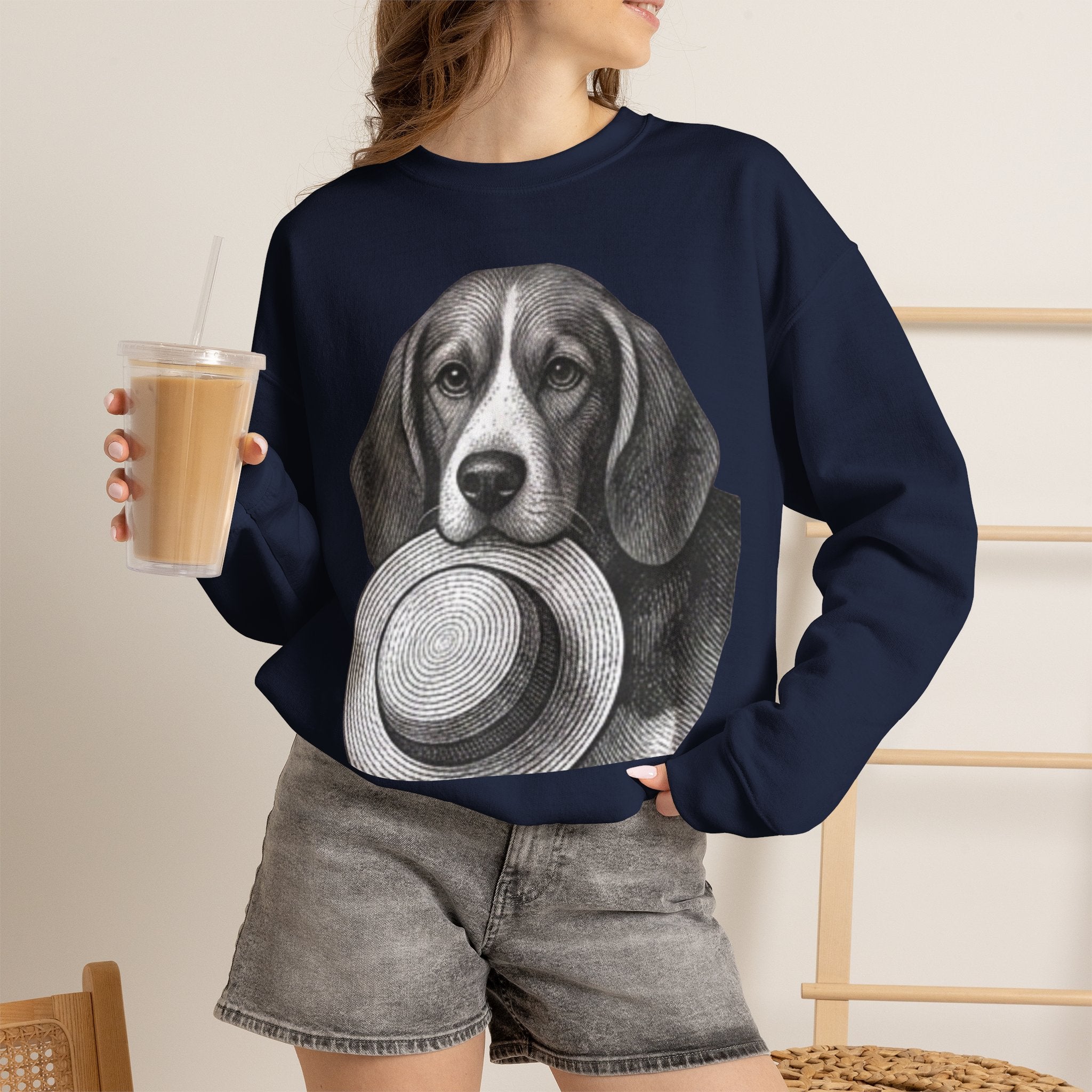 Beagle Holding Hat Crewneck Sweatshirt