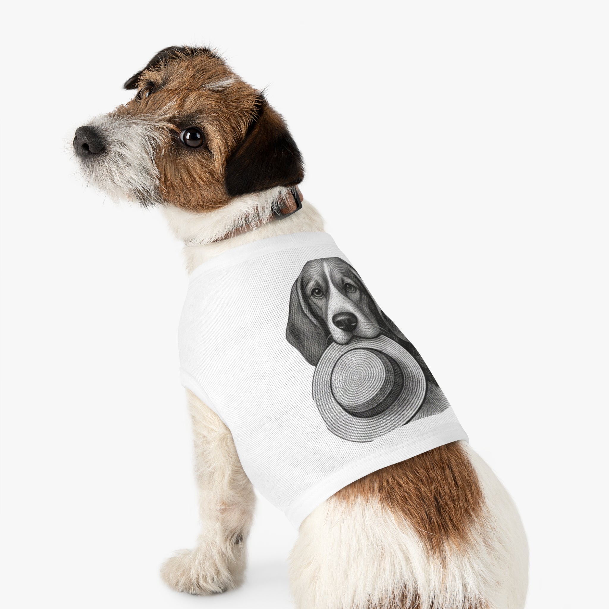 Dog Tank Top — Vintage Beagle Holding Straw Hat Pet Tee
