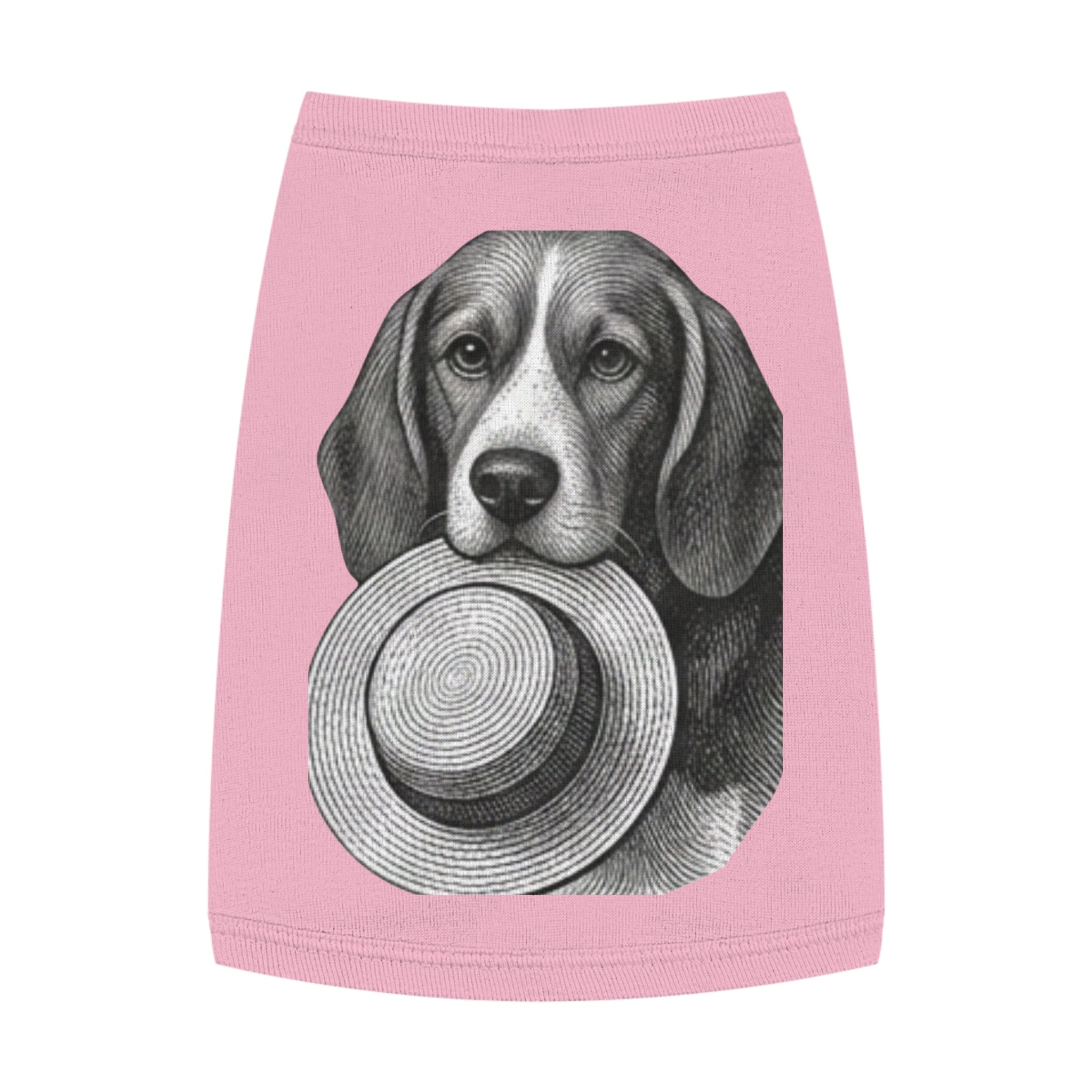 Dog Tank Top — Vintage Beagle Holding Straw Hat Pet Tee