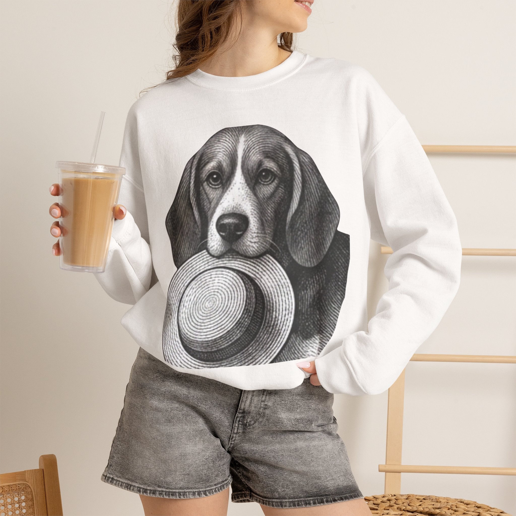 Beagle Holding Hat Crewneck Sweatshirt