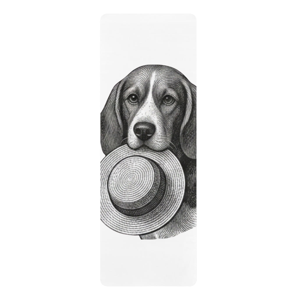 Beagle with Straw Hat Rubber Yoga Mat — Cute Dog Illustration Non-Slip Exercise Mat