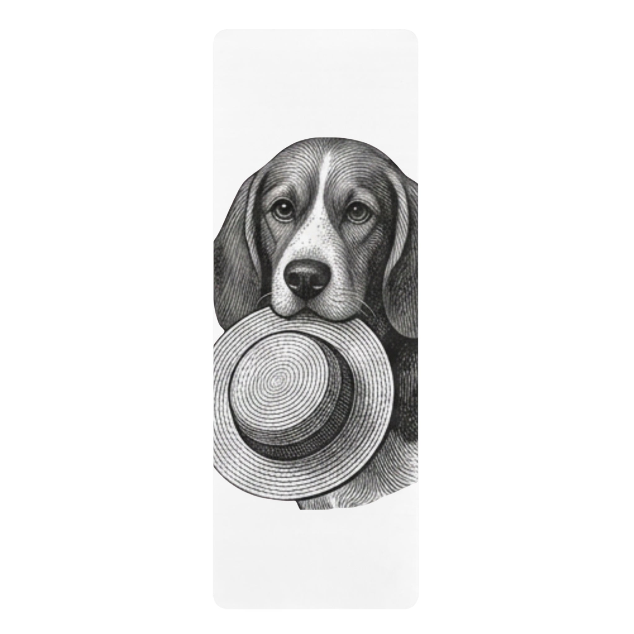 Beagle with Straw Hat Rubber Yoga Mat — Cute Dog Illustration Non-Slip Exercise Mat