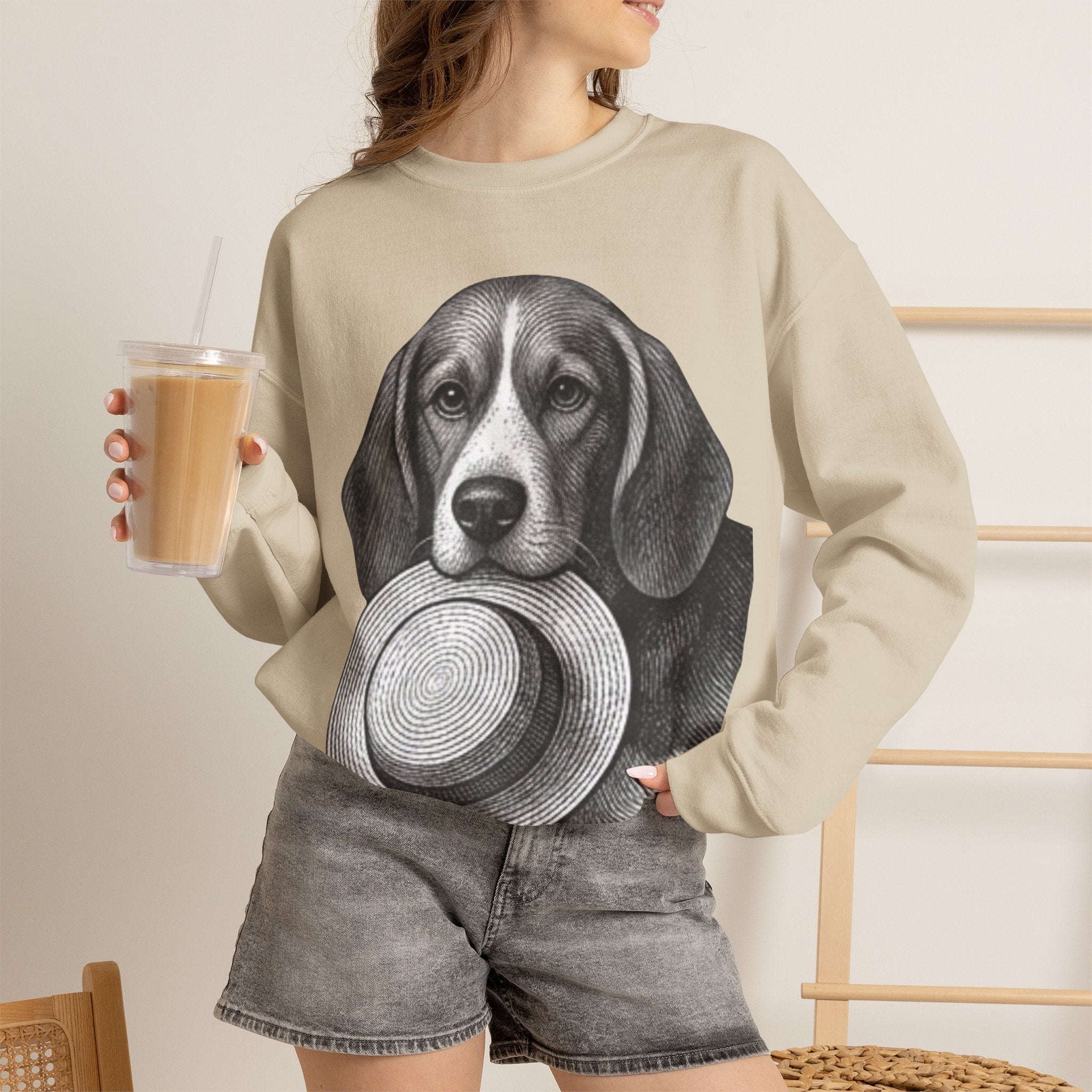 Beagle Holding Hat Crewneck Sweatshirt