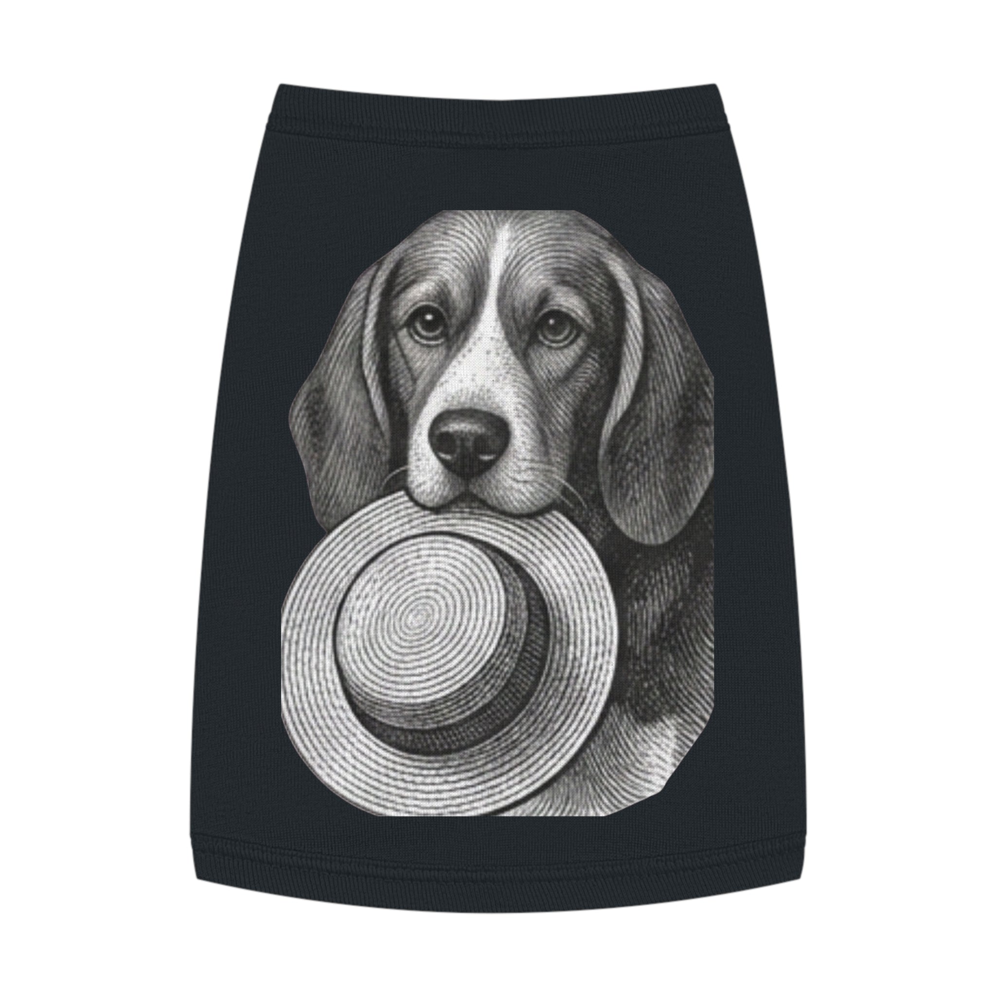 Dog Tank Top — Vintage Beagle Holding Straw Hat Pet Tee