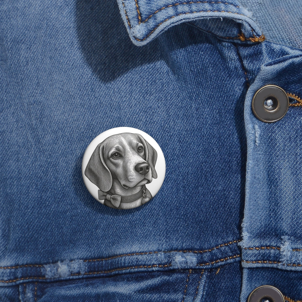 Beagle  Pin Button — Custom Pet Photo Button Badge - Barry the Distinguished Bowtie Beagle